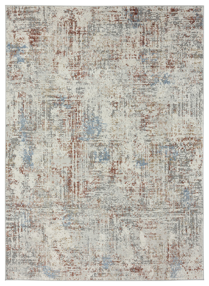 Ivory Shaded Faded Worn Abstract Round Area Rug 7'10 x 7'10-image