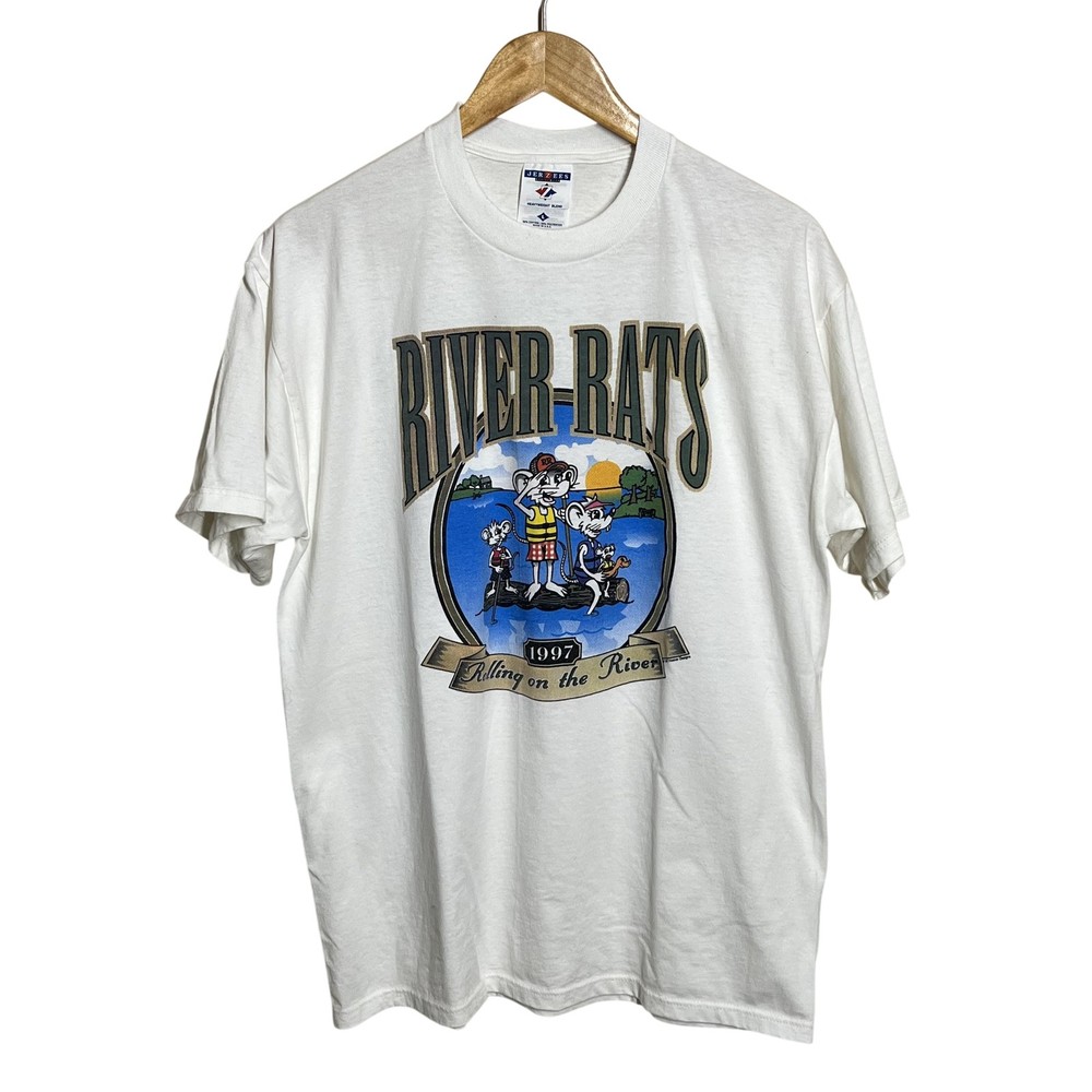 Vintage Jerzees River Rats Shirt Mens Large White 1997 Rolling On The River Tee