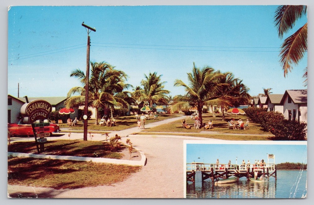 Fort Pierce Florida, Fishangri-La Cottages Advertising Old Sign Vintage Postcard