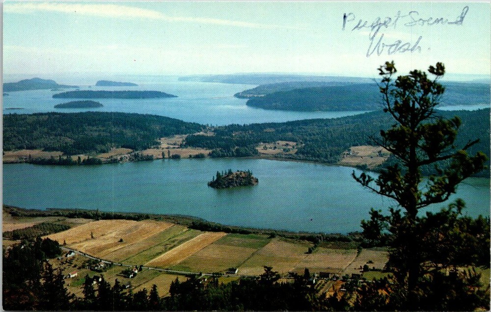 Aerial View Hope Island Lake Campbell Puget Sound Washington Vintage Postcard