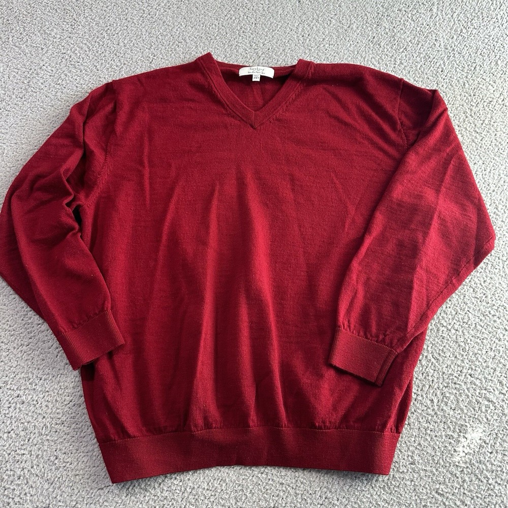 Turnbury Extra Fine Merino Wool Men's Sweater V-Neck Red Size 2XT