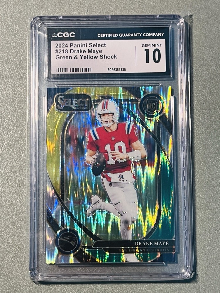 2024 Drake Maye Panini Select Green & Yellow Shock Prizm rookie RC CGC 10 gem mt