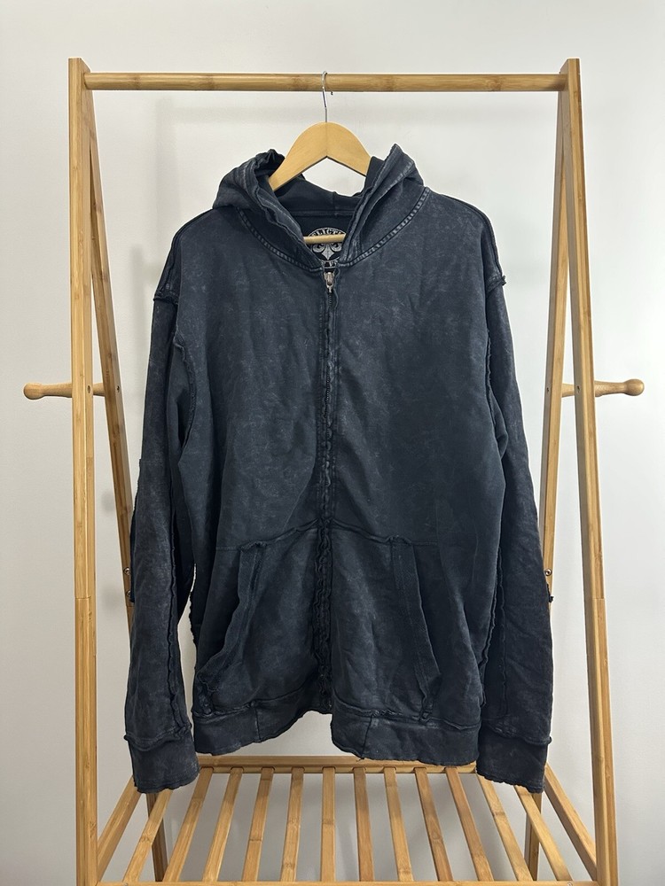 VTG Affliction Abstract Dye Faded Blank No Graphic Zip Hoodie Sweatshirt 2XL-image