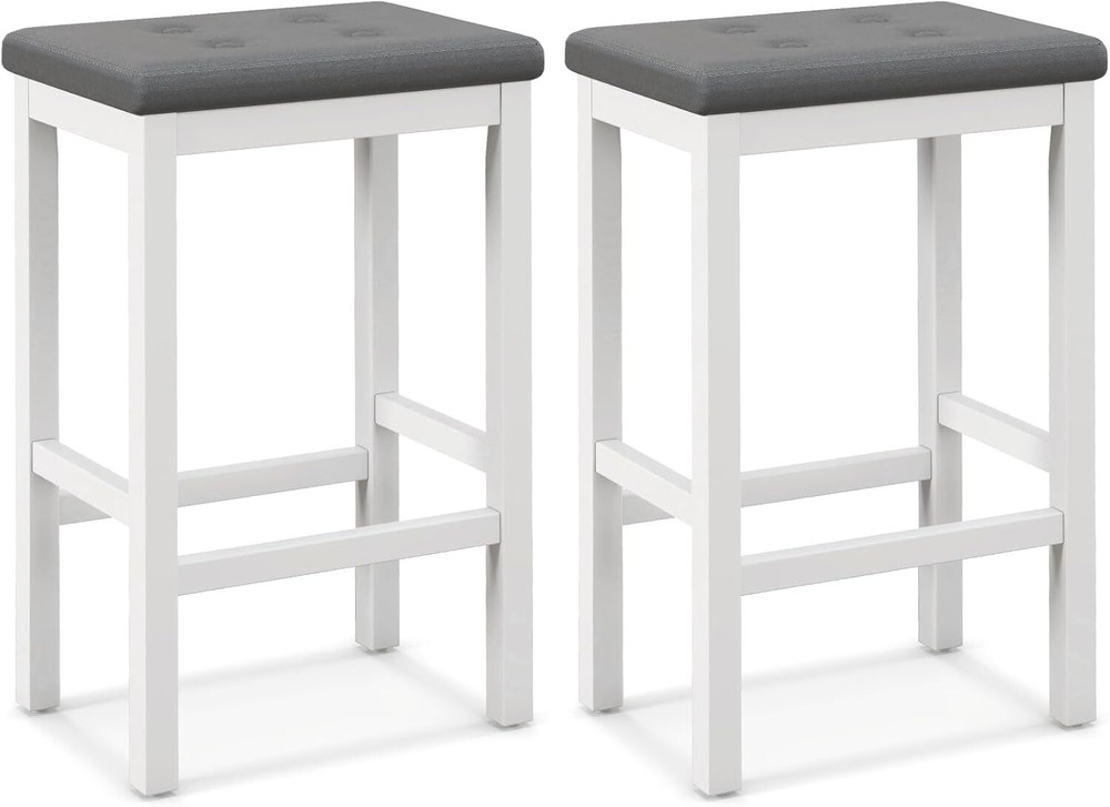 24 Inch Bar Stools Set of 2, Counter Height Barstools with Button-tufted PVC Lea