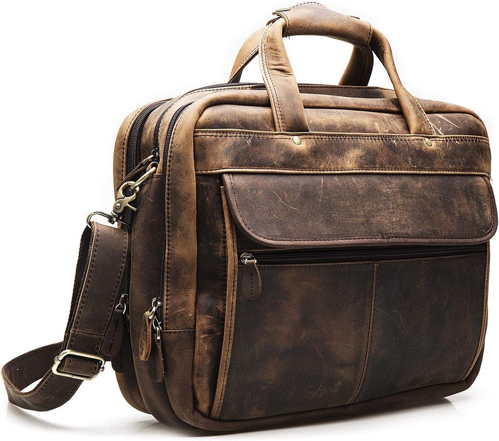 Le'aokuu Leather Mens Business Travel Laptop Case Best Y B1001 a Brown