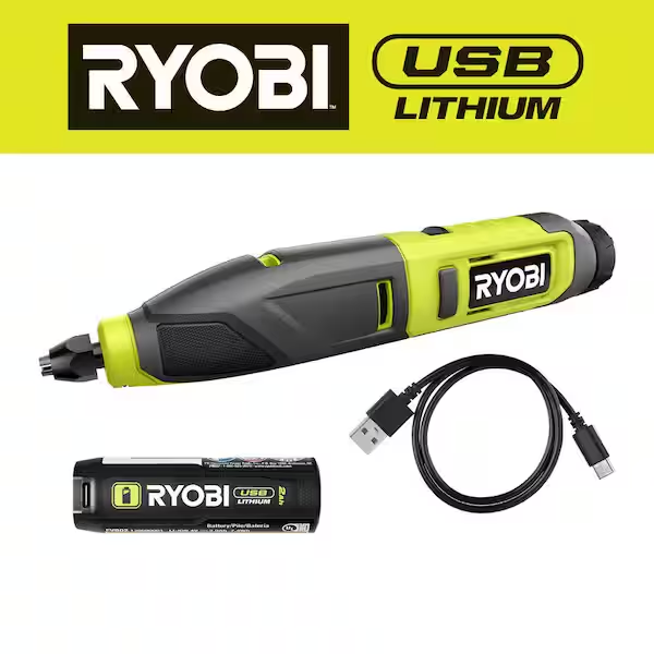 RYOBI Cordless USB Power Carver Kit with 2.0Ah Battery and Charging Cable