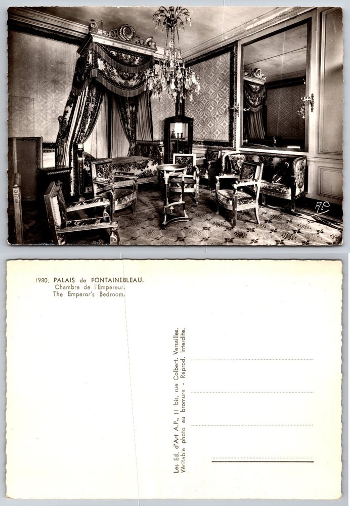 Fontainebleau Palace Emperor's Bedroom RPPC Vintage Postcard France
