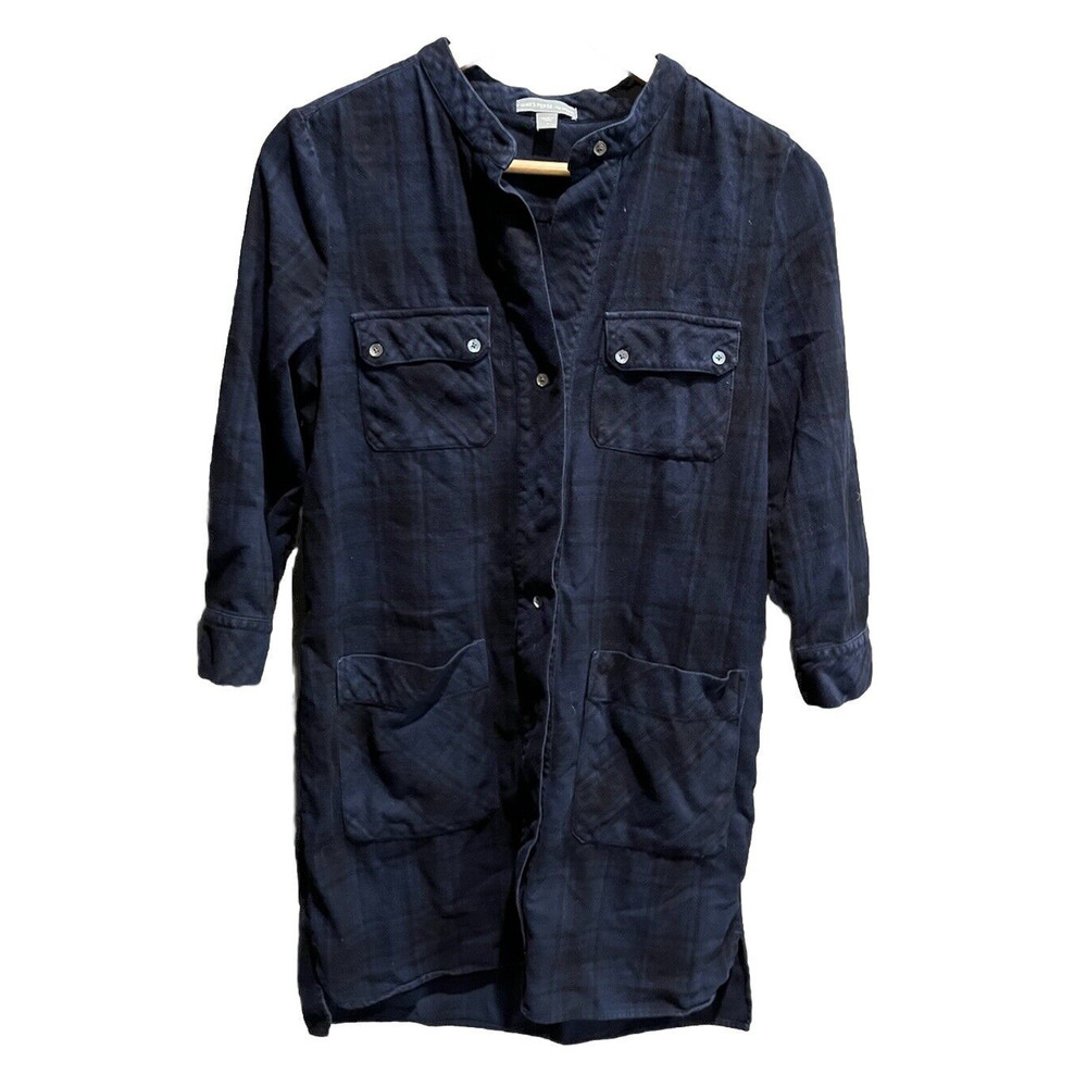 James Perse Navy Check Button Down Long Sleeve Women's Dress Size 1 Small