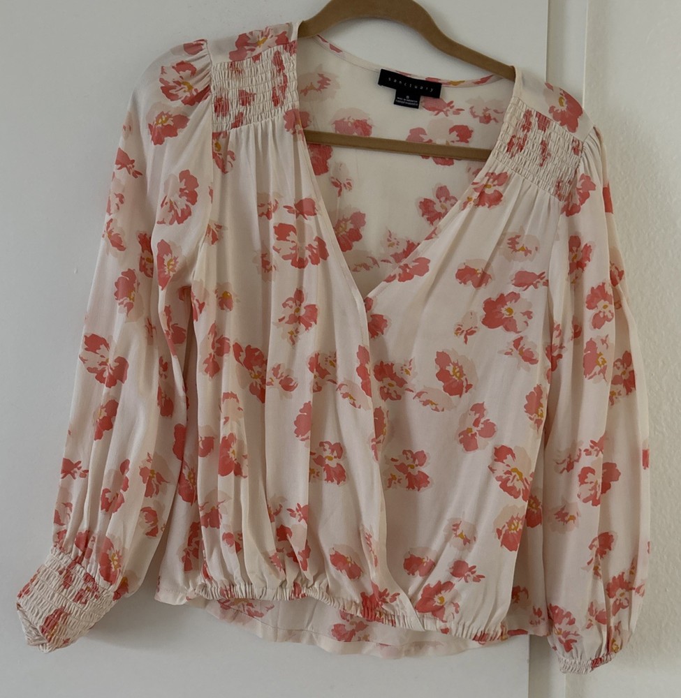 Sanctuary Awaken Floral Faux Wrap Top Blouse Poppy Fields Pink Size Small