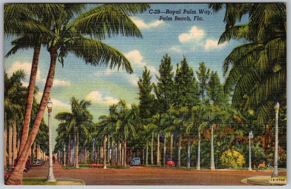 Vtg Linen Postcard Royal Palm Way Palm Beach, FL 1940s
