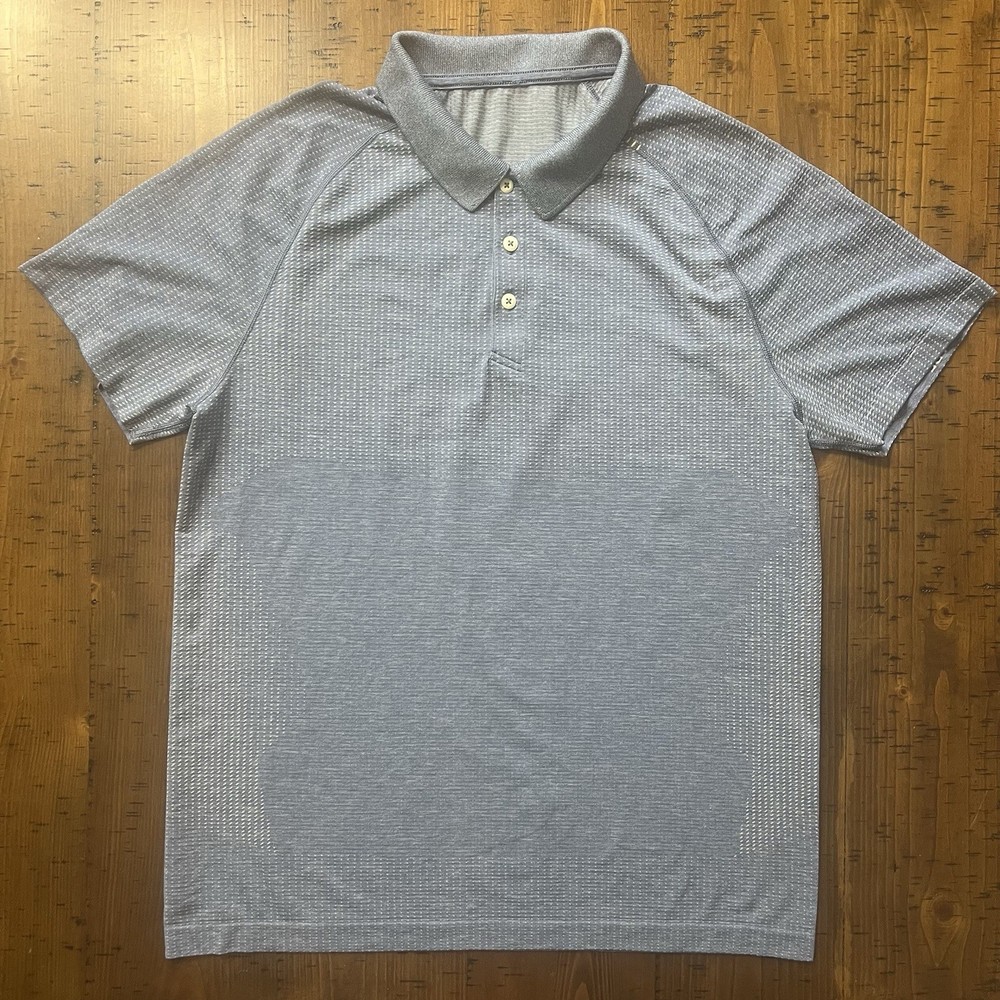 Lululemon Performance Metal Vent Tech Polo Shirt Mens Large Short Sleeve Blue