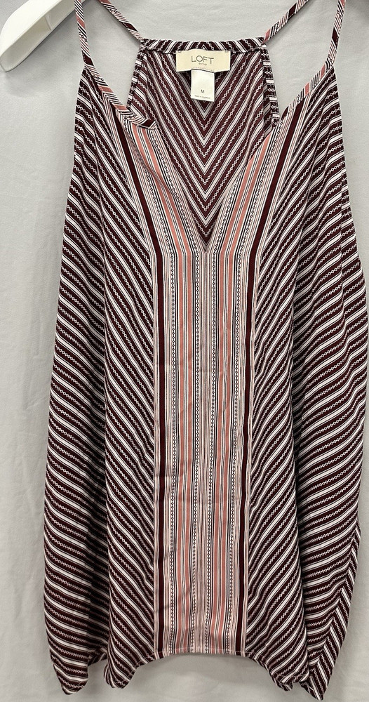 LOFT Outlet Women’s M Burgundy Pink White Striped V-Neck Camisole Tank Top