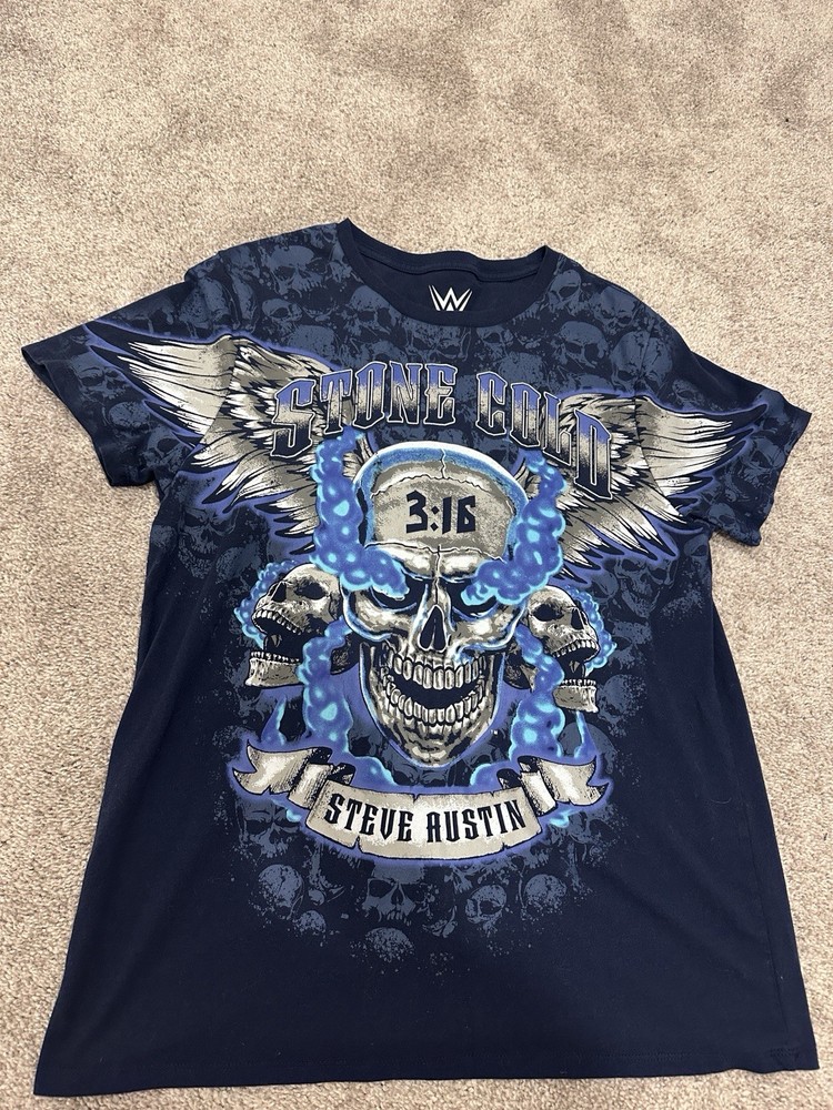 WWE Stone Cold Steve Austin 3:16 Graphic T-Shirt Shirt Size L Black/Blue