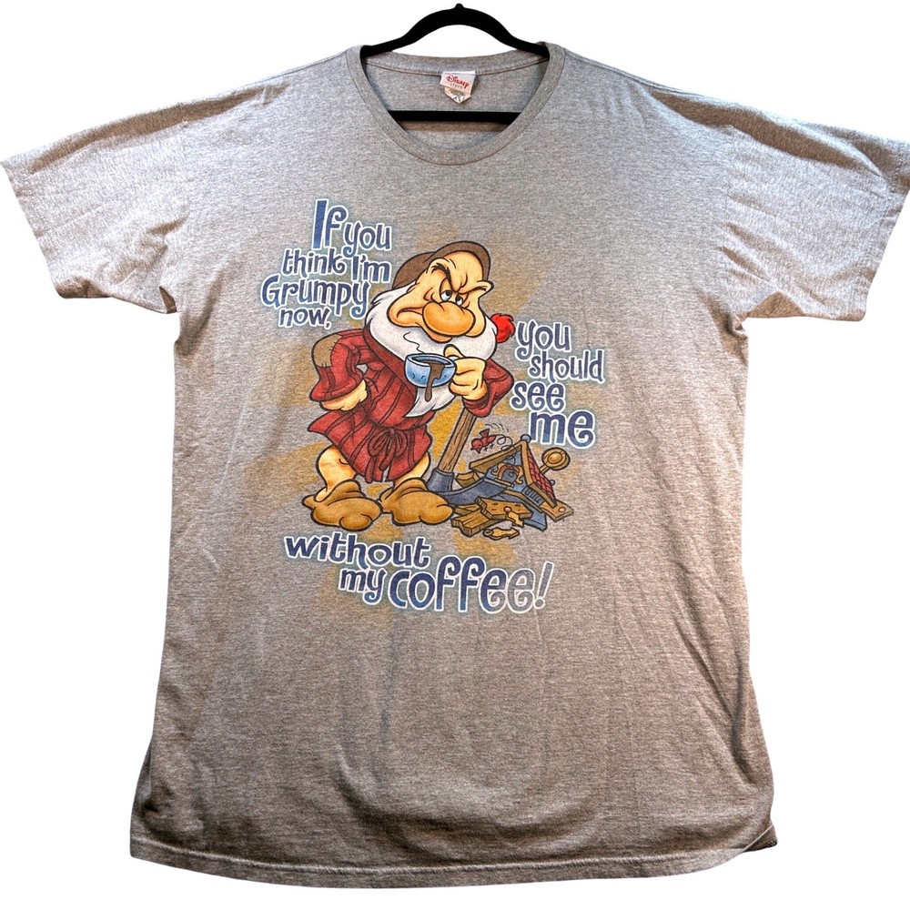 Disney Store Grumpy Coffee Graphic T-Shirt Mens Gray Snow White Seven Dwarfs OS