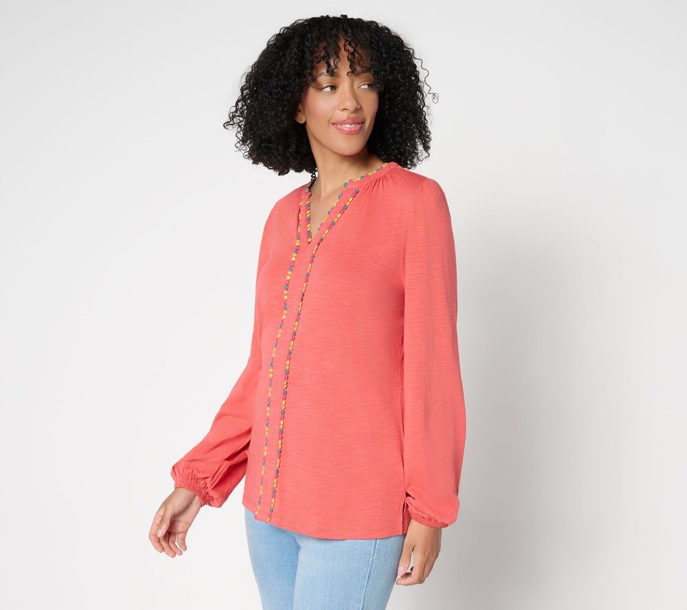 Belle by Kim Gravel Women's Top Sz XS Slub Knit Confetti Dot Multi Pink A695504