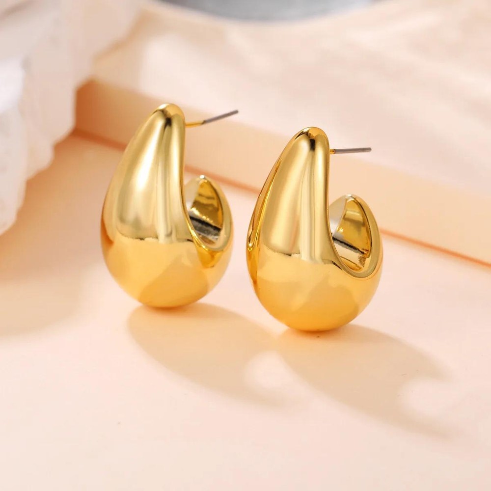 Chunky Dome Teardrop Earrings - Thick Stainless Steel Statement Jewelry