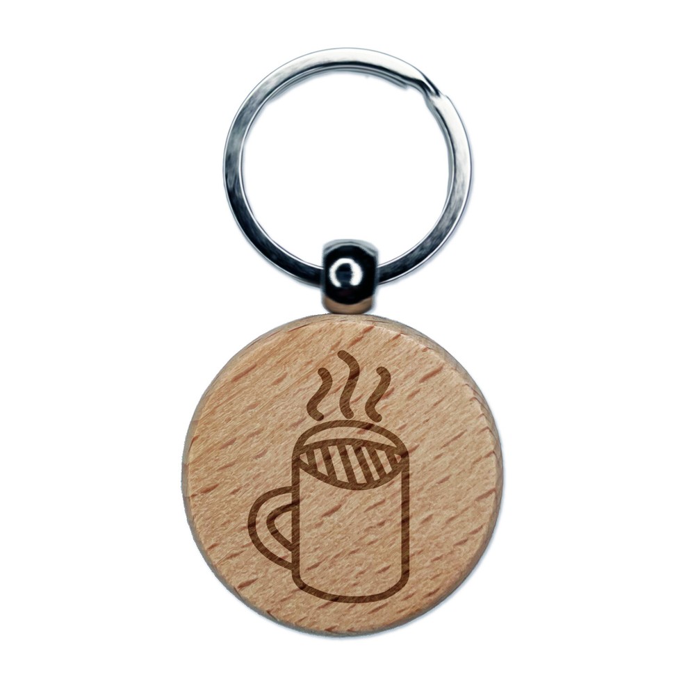 Engraved Wood Coffee Mug Doodle Keychain Charm  