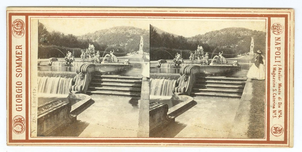G1386~ ITALY - G. SOMMER – Caserta Palace Fountains c.1860 Stereoview