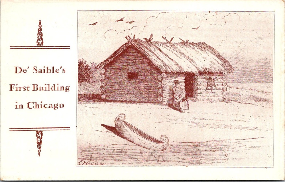 Dr Jim Stamps Postcard De'Saibles First Building In Chicago Illustrated