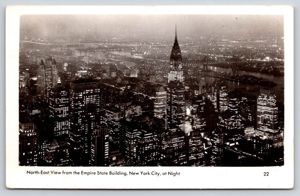 Real Photo Postcard Aerial View of NYC from Empire State Building RPPC