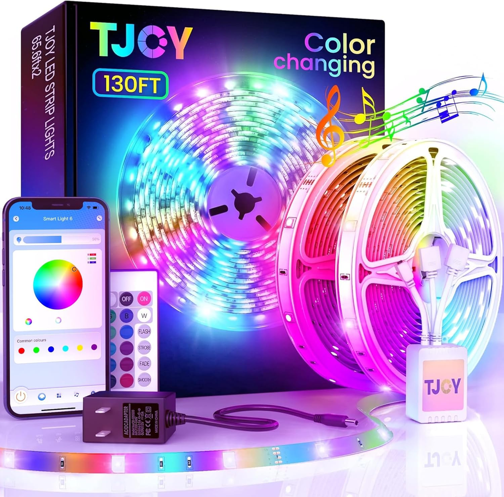 TJOY 130Ft Bluetooth LED Strip Lights RGB Music Sync App Control