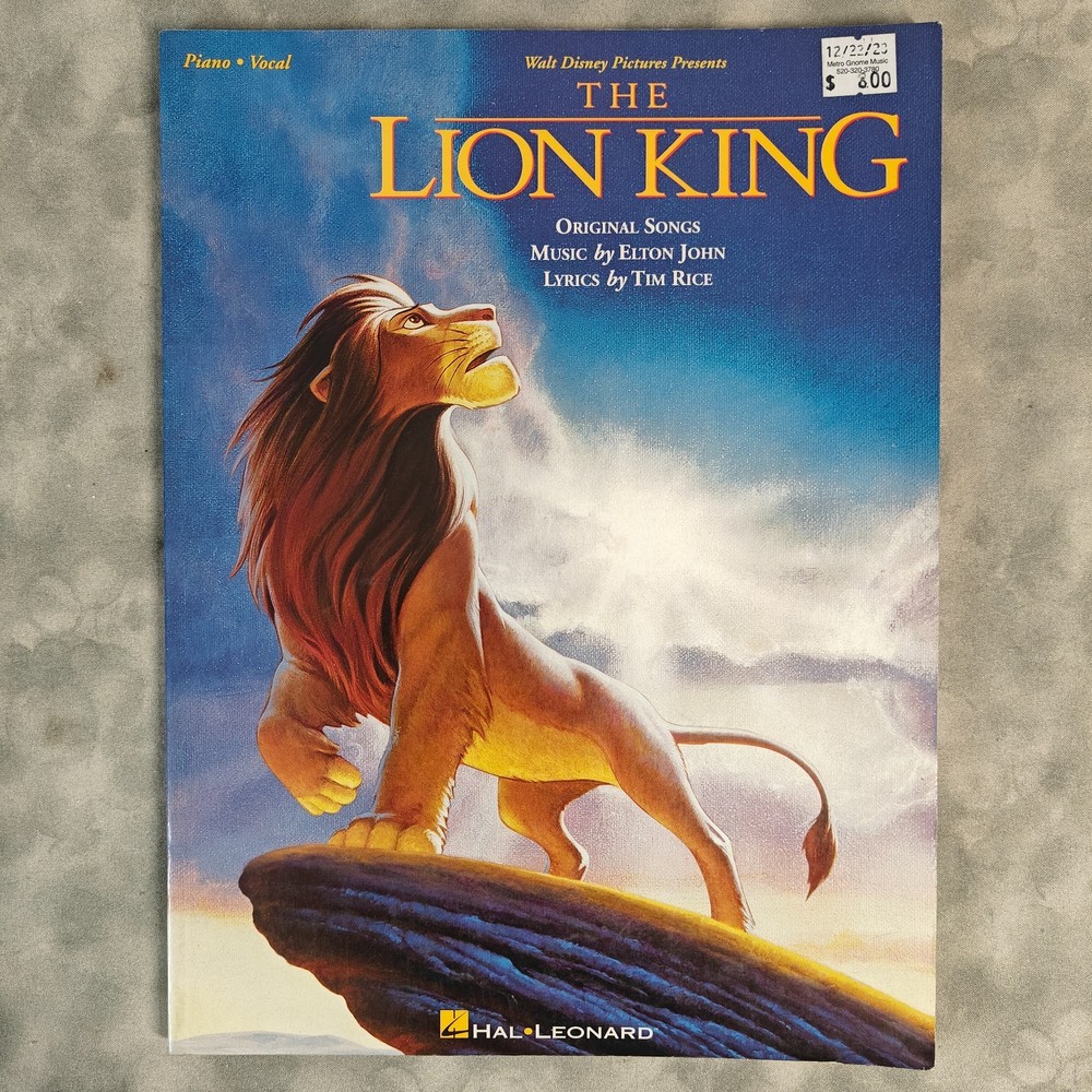 1994 Lion King Piano Vocal Guitar Songbook Hal Leonard Elton John Tim Rice Music