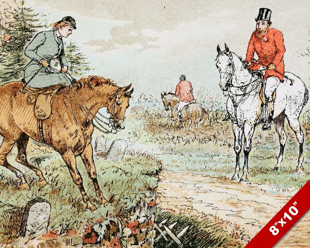 HORSE REFUSES TO JUMP FOX HUNT EQUESTRIAN HUNTING ART PAINTING REAL CANVAS PRINT