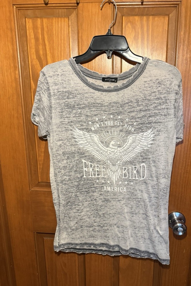 Zutter Distressed Free Bird Women’s Sheer T-shirt Size Small Gray