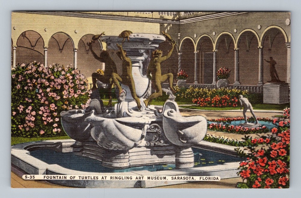 Sarasota FL Florida Fountain of Turtles Ringling Art Museum Vintage Postcard