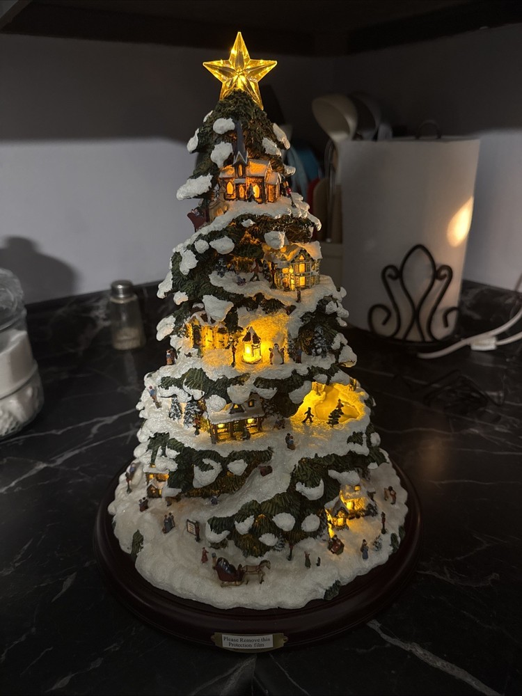 Bradford Thomas Kinkade A Holiday Gathering Christmas Musical Illuminated Tree