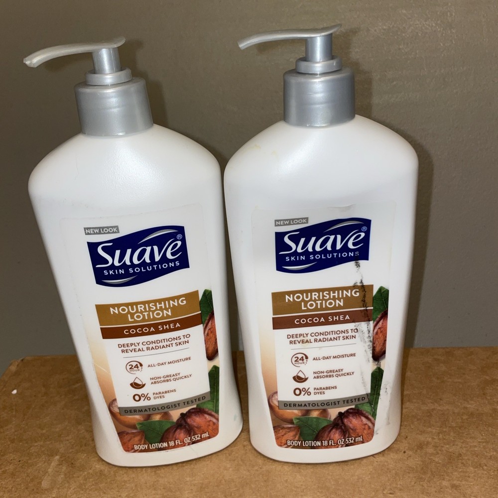 (2) Suave Skin Solutions Body Lotion, Cocoa Butter & Shea, 18 oz