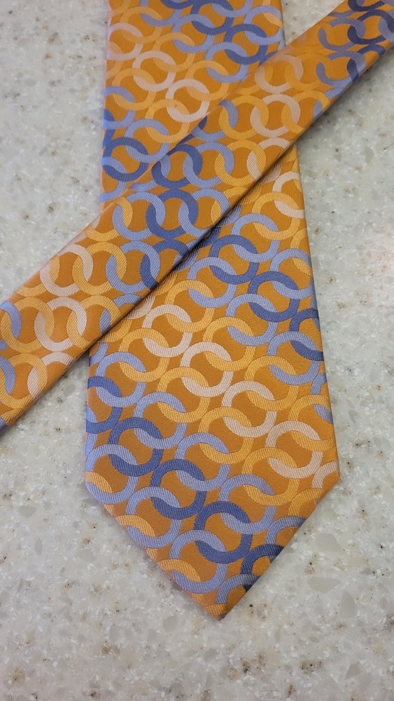 MICHAEL KORS Silk Geometric Circle Necktie Orange Blue
