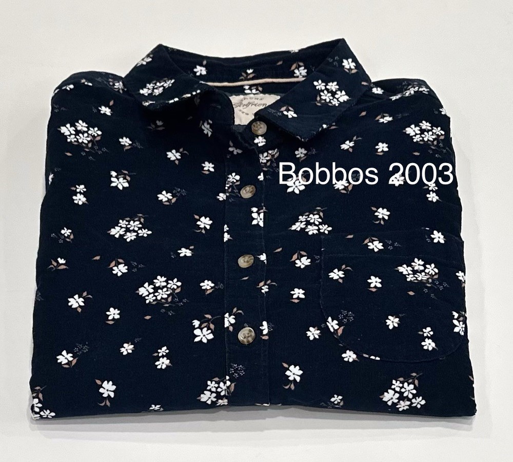 Jachs Girlfriend Women's Mini Corduroy Button Up Long Sleeve Shirt, Navy, S