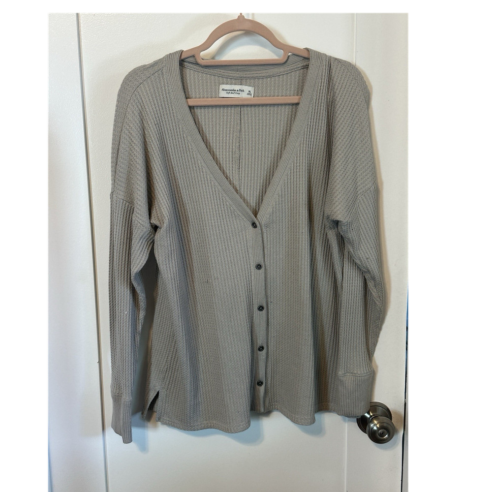 Abercrombie & Fitch Beige Knit Open Cardigan Sweater XL Button V-Neck Women