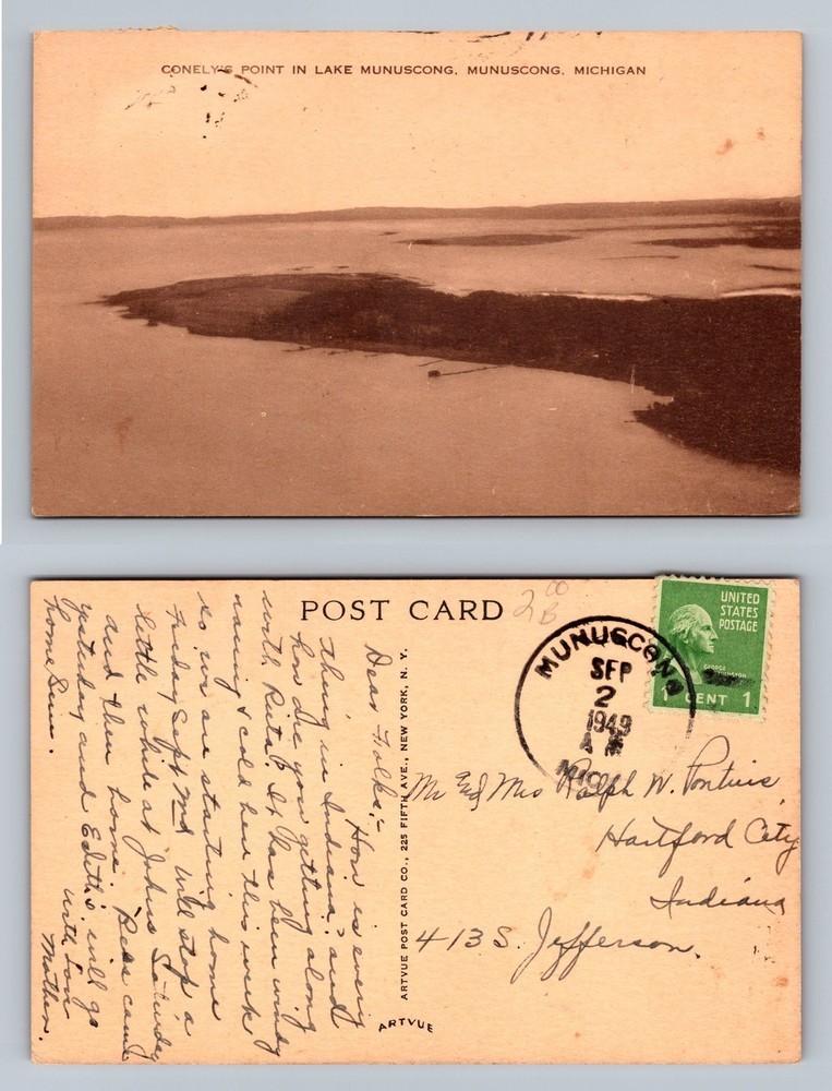Munuscong, MI-Michigan, Conelys Point Lake Scene View c1949 Vintage Postcard