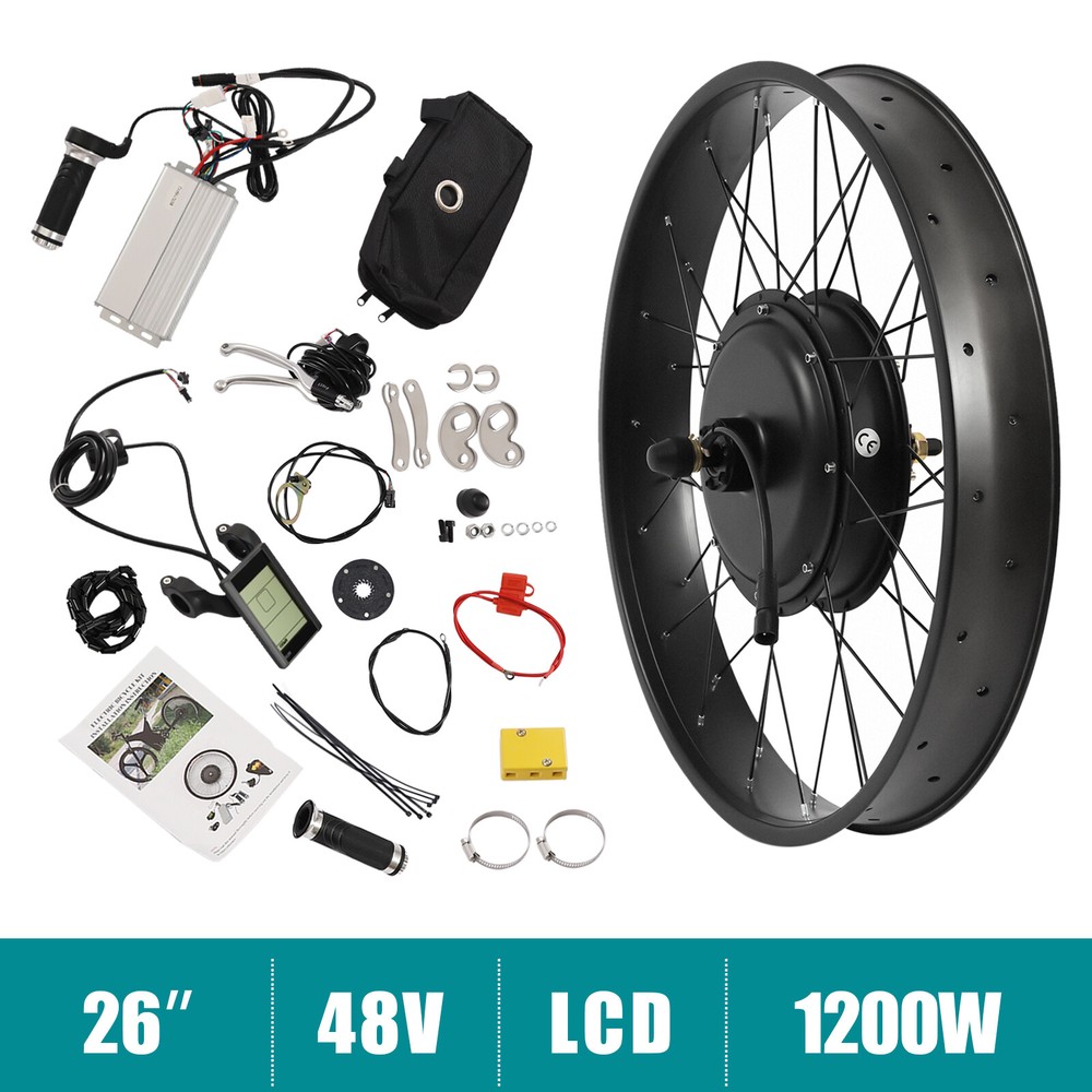 48V 1200W 26 Inch Fat Tire Rear Wheel EBike Conversion Kit