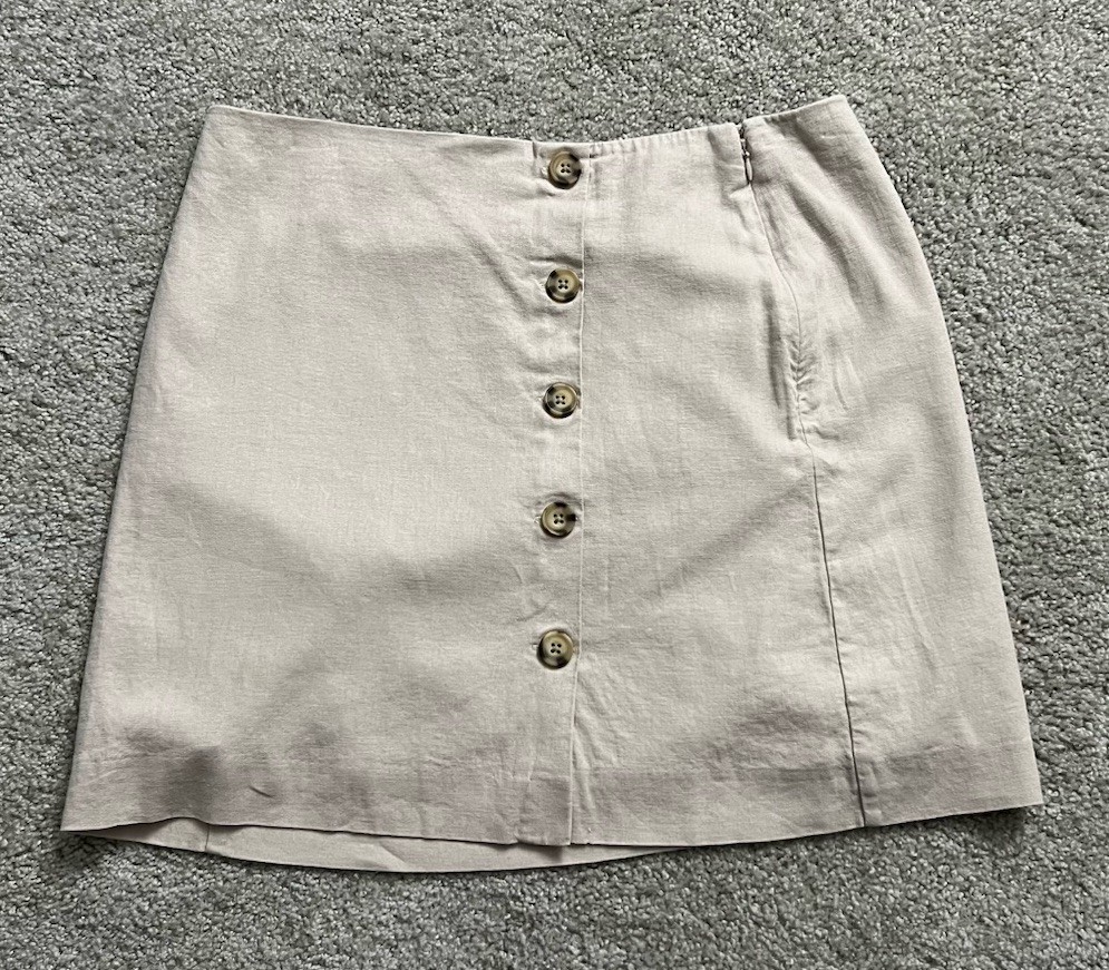 Loft Linen 100% Cotton Skirt With Buttons In Front Size 10 Minimalist
