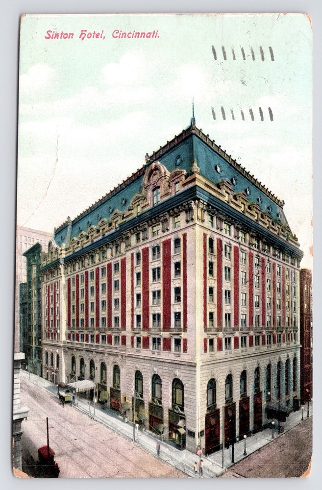 c1907 Sinton Hotel Aerial View Street Corner Antique Cincinnati Ohio OH Postcard
