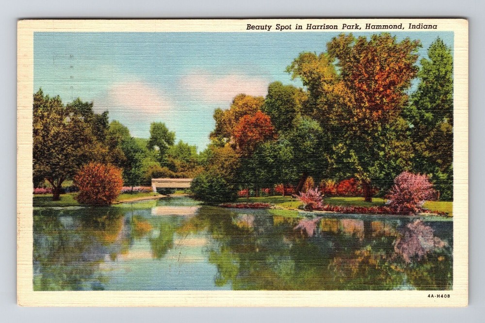 Hamond IN-Indiana, Beauty Spot in Harrison Park, Fall, Vintage Postcard