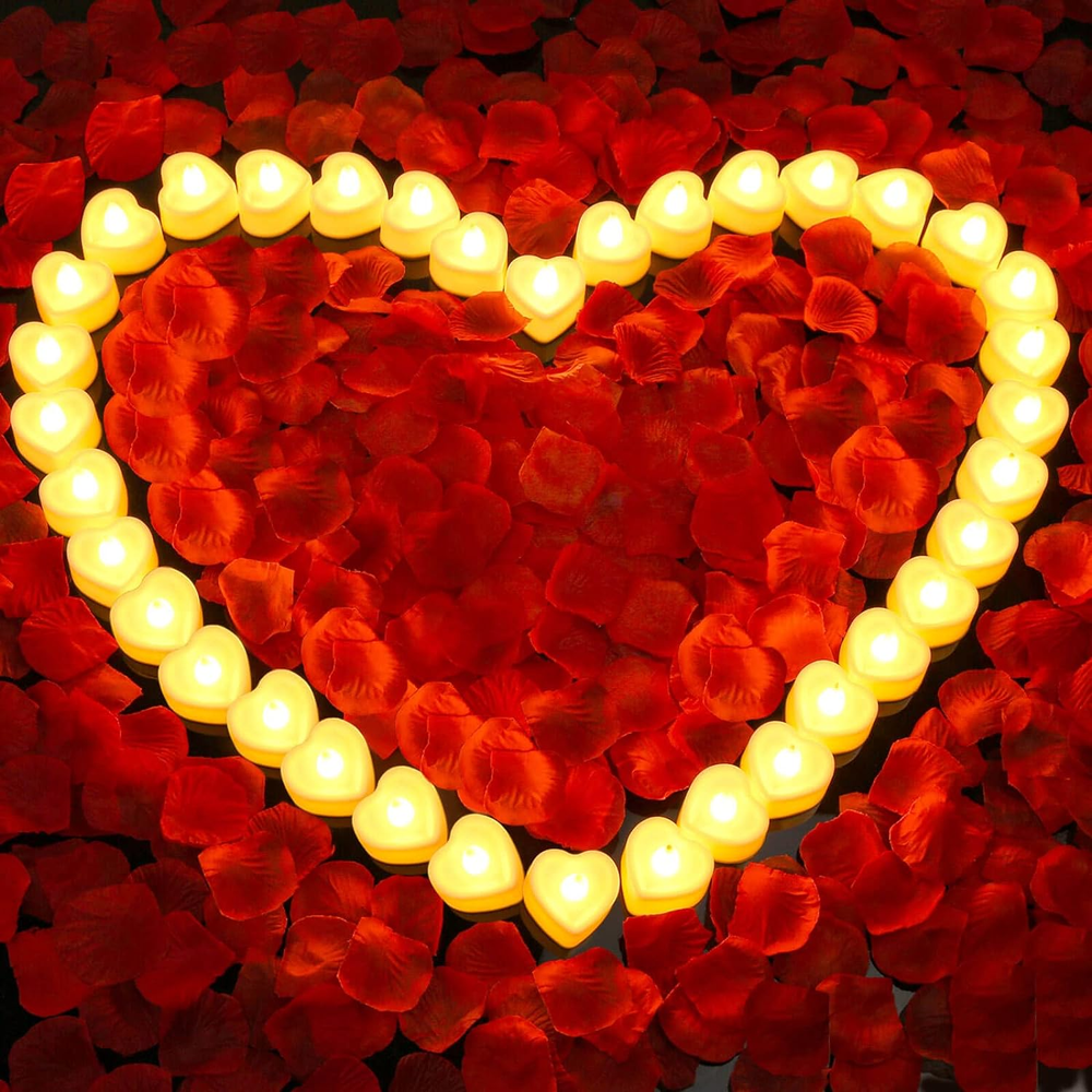 3000Pcs Rose Petals with 36Pcs LED Tea Lights Candles, Rose Petals for Romantic
