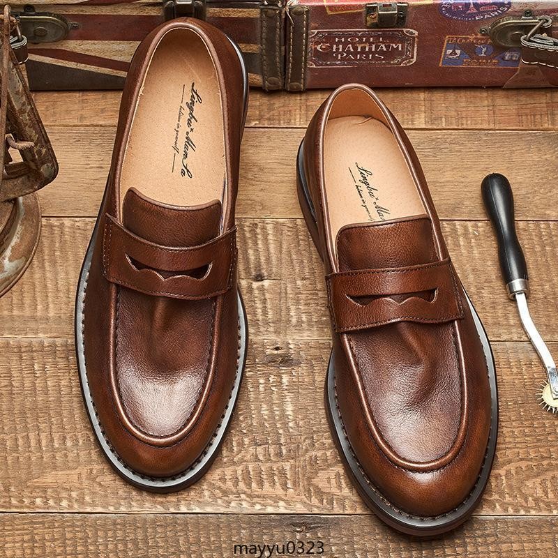 Loafers Mens Real Leather Wedding Party Slip On Retro Dress Casual Shoes British