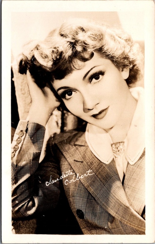 Vintage Claudette Colbert Hollywood Star Portrait Postcard Sepia RPPC