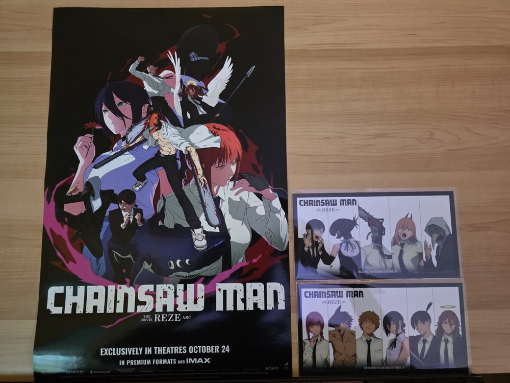 Lot 2 BOTH Chainsaw Man Reze Arc Clear PROMO Art Post CARDS Plus Mini Poster