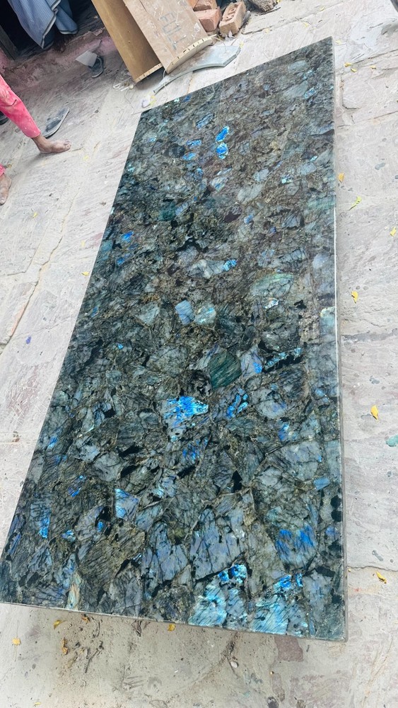 60x30 Inch Labradorite Stone Dining Table Handmade Gemstone Countertop Natural Decor