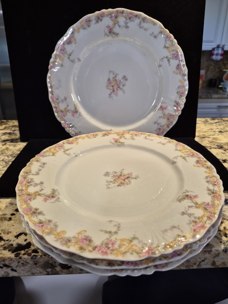 Antique JPL Jean Pouyat Limoges France Hand Painted Plates Set of 4