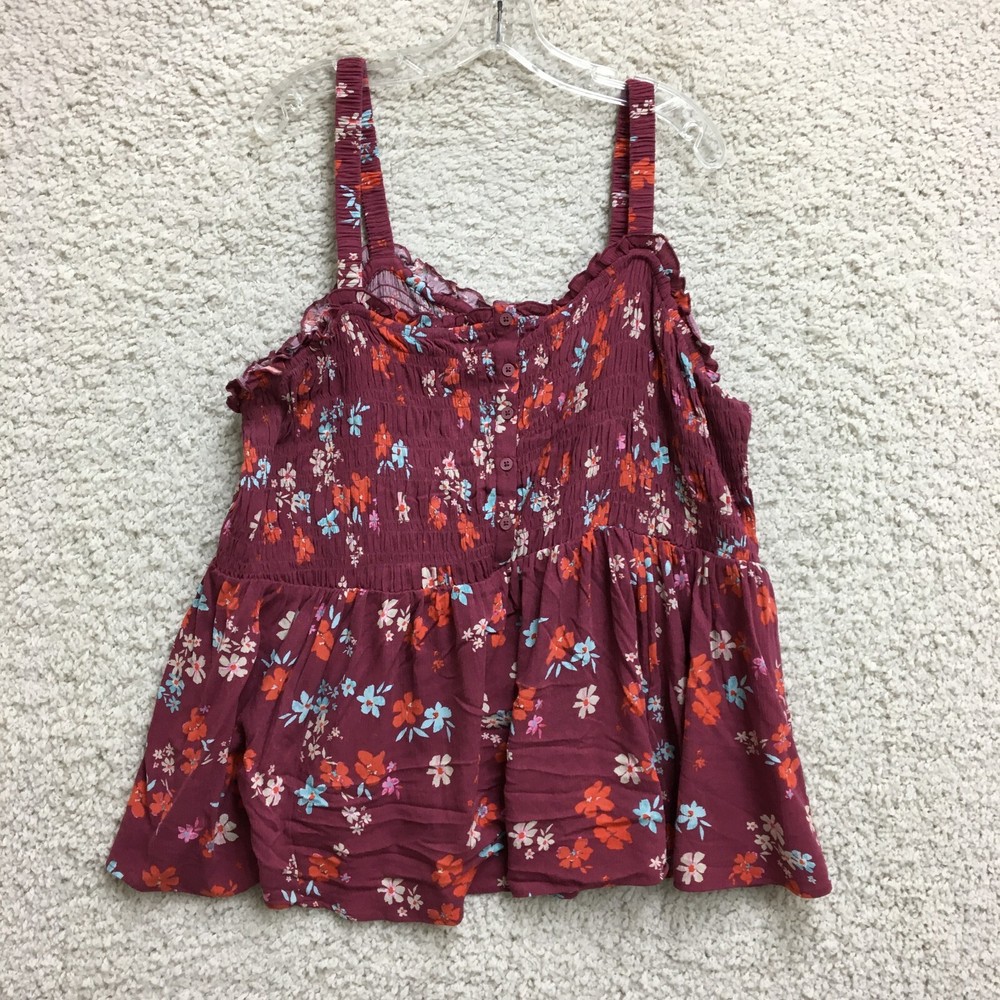 Torrid Top 4X Adult Plus Red Babydoll Gauze Smocked Tank Floral Peplum Womens