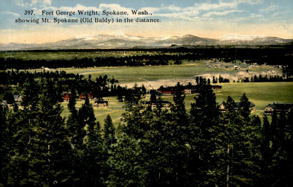 Fort George Wright, Spokane, Wash., with Mt. Spokane Postcard
