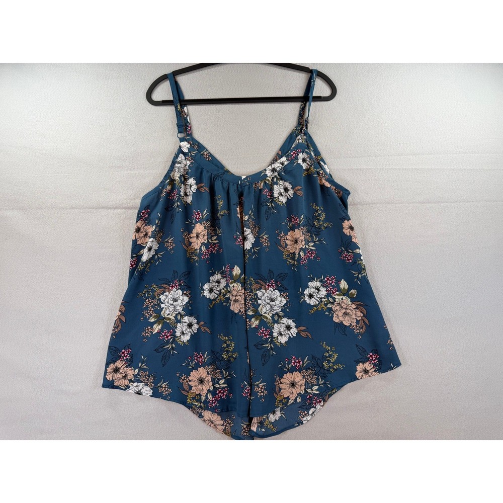 Torrid Floral Cami Top Teal Blue Rayon Button Front Sleeveless Blouse Plus Size