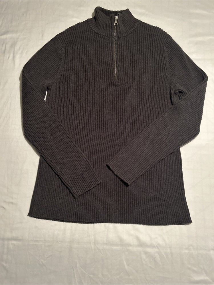 Converse One Star Mens Sweater, SZ: L, Dark Gray,1/4 Zip,High Neck,100% Cotton