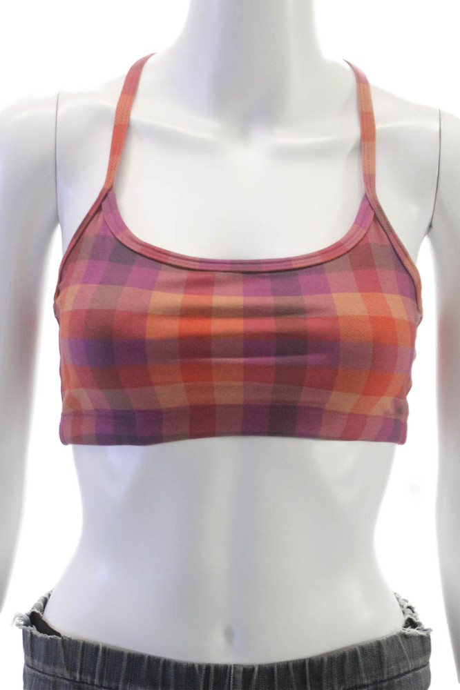 Beyond Yoga Womens Scoop Neck Plaid Sports Bra Orange Purple Size SmallFree Shipping in US $100+ Orders | $6.95 Orders Below